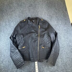 Philomena Petti New York Moto Jacket Womens Large Black Leather Asymmetrical Zip